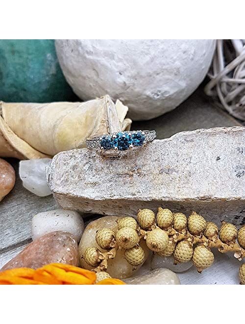 Dazzlingrock Collection 1.50 Carat (ctw) 14K Round White and Blue Diamond 3 Stone Ladies Bridal Engagement Ring, White Gold