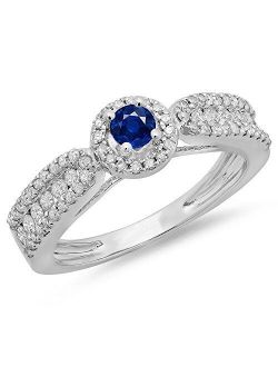 Collection 14K Gold Round Blue Sapphire & White Diamond Bridal Vintage Halo Engagement Ring