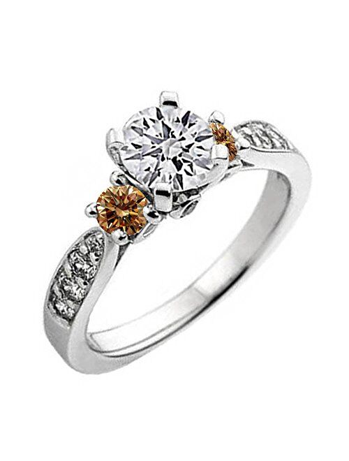 Dazzlingrock Collection 1.00 Carat (ctw) 14K Gold Round Champagne & White Diamond Ladies 3 Stone Bridal Engagement Ring 1 CT