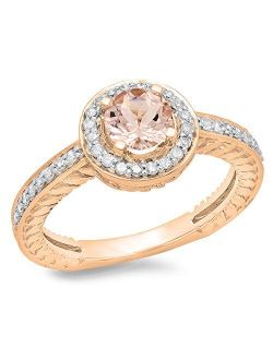 Collection 14K Round Cut Morganite & White Diamond Ladies Bridal Vintage Halo Style Engagement Ring, Rose Gold