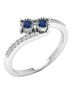 Collection Round Blue Sapphire & White Diamond Two Stone Twisted Bridal Wedding Engagement Ring 1/4 CT | 10K Gold