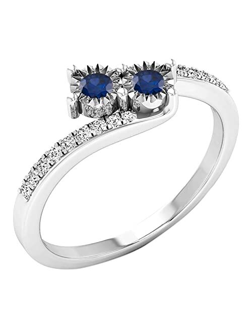 Dazzlingrock Collection Round Blue Sapphire & White Diamond Two Stone Twisted Bridal Wedding Engagement Ring 1/4 CT | 10K Gold