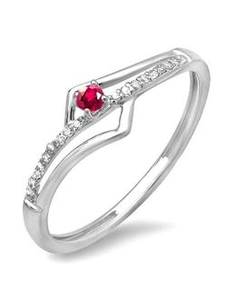 Collection 14K Round Ruby and White Diamond Wave Ladies Bridal Promise Engagement Ring, White Gold