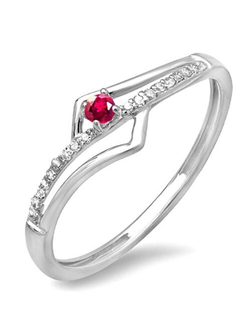 Dazzlingrock Collection 14K Round Ruby and White Diamond Wave Ladies Bridal Promise Engagement Ring, White Gold