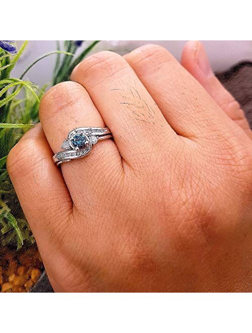 Dazzlingrock Collection 0.50 Carat (ctw) 18K Gold Round Blue & White Diamond Bridal Engagement Ring Set