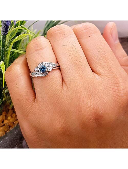 Dazzlingrock Collection 0.50 Carat (ctw) 18K Gold Round Blue & White Diamond Bridal Engagement Ring Set