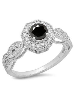 Collection 1.15 Carat (ctw) 14K Gold Round Black & White Diamond Ladies Bridal Vintage Style Halo Engagement Ring