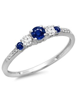 Collection 14K Gold Round Cut Blue Sapphire & White Diamond Ladies Bridal 5 Stone Engagement Ring