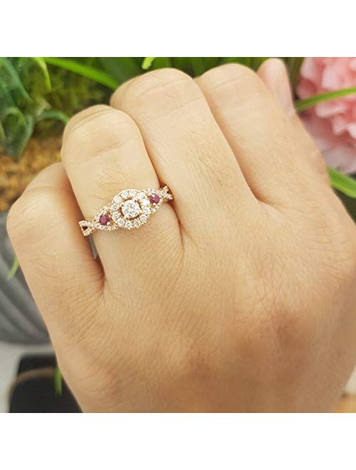 Dazzlingrock Collection 10K Round Ruby & White Diamond Ladies 3 Stone Swirl Halo Style Vintage Bridal Engagement Ring, White Gold