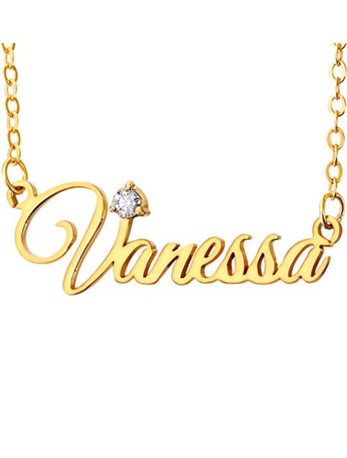 KissYan Custom Name Necklace Personalized, 18K Gold Plated Nameplate Necklace for Women Girls Gift for Mom