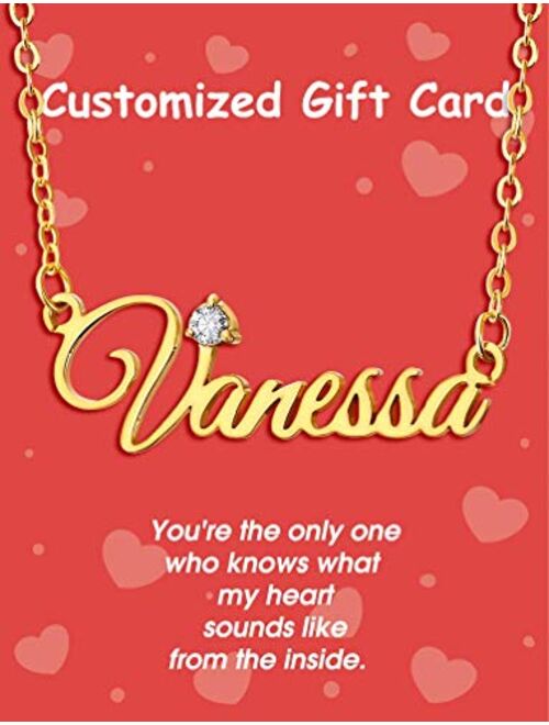 KissYan Custom Name Necklace Personalized, 18K Gold Plated Nameplate Necklace for Women Girls Gift for Mom