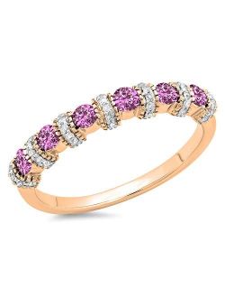 Collection 10K Gold Round Pink Sapphire And White Diamond Ladies Bridal Wedding Anniversary Band
