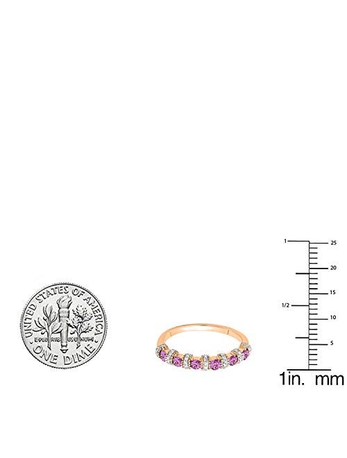 Dazzlingrock Collection 10K Gold Round Pink Sapphire And White Diamond Ladies Bridal Wedding Anniversary Band