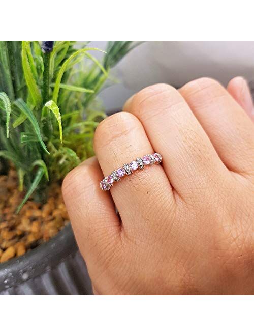 Dazzlingrock Collection 10K Gold Round Pink Sapphire And White Diamond Ladies Bridal Wedding Anniversary Band