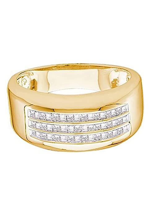 Dazzlingrock Collection 0.50 Carat (ctw) Princess White Diamond Men's Hip Hop Wedding Anniversary Band 1/2 CT, 14K Yellow Gold