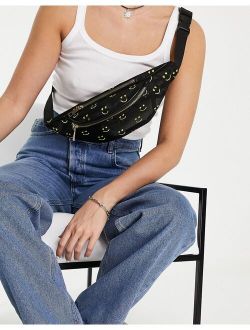 fanny pack in organza with happy face embroidery in black