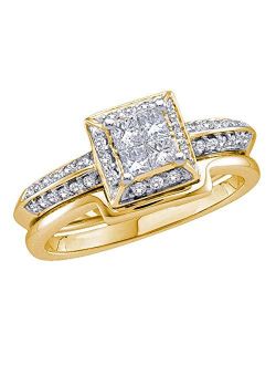 Collection 0.52 Carat (Ctw) Princess Diamond Bridal Wedding Ring Set 1/2 Ctw, 14k Yellow Gold