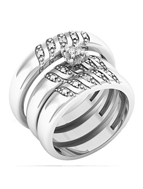Dazzlingrock Collection 0.10 Carat (ctw) 14K Gold Round Cut White Diamond Men & Women's Engagement Ring Trio Set 1/10 CT