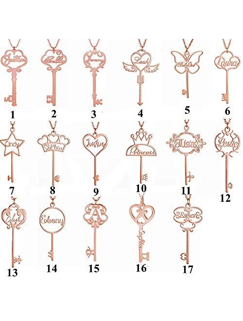 Lonago Customized Key Necklace with Name Personalized Love Key Pendant Necklace for Girls Women