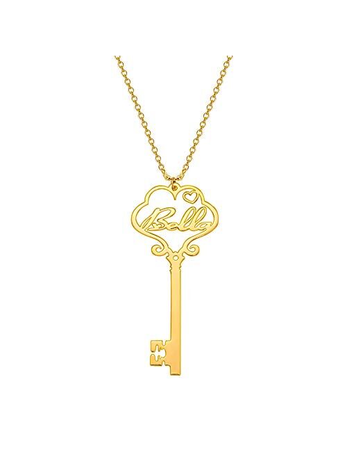 Lonago Customized Key Necklace with Name Personalized Love Key Pendant Necklace for Girls Women