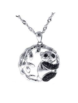 Collection 0.25 Carat (ctw) Round Black Diamond Panda Bear Ladies Pendant Free Chain, Sterling Silver