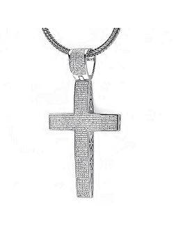 Collection 3.00 Carat (ctw) White Diamond Mens Religious Cross Pendant Necklace, Sterling Silver