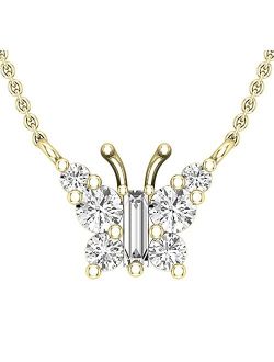 Collection 0.50 Carat (ctw) Round & Baguette Diamond Butterfly Pendant for Her 1/2 CT | 14K Yellow Gold | 14.5 inch Chain Plus 1 inch Extension