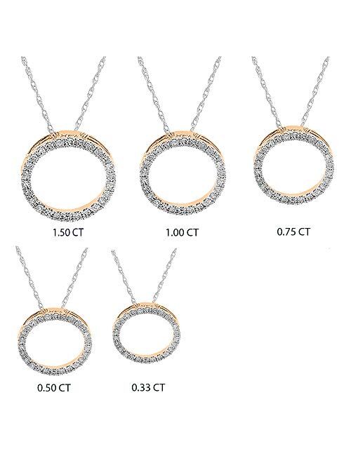 Dazzlingrock Collection (ctw) 10K Round lab Grown White Diamond Ladies Circle Pendant, Rose Gold (Silver Chain Included)