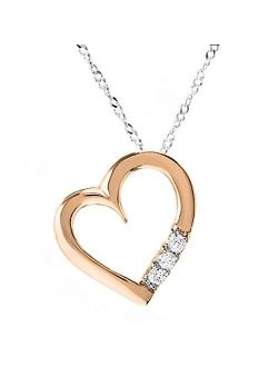 Collection 0.15 Carat (ctw) 10K Gold 3 Stone Lab Grown Diamond Heart Shape Pendant (Silver Chain Included)