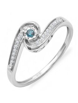 Collection 0.15 Carat (ctw) 10k Round Blue And White Diamond Ladies Swirl Promise Engagement Ring, White Gold