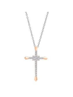 Collection 0.35 Carat (ctw) Round Lab Grown Diamond Ladies Cross Pendant 1/3 CT (Silver Chain Included), Gold