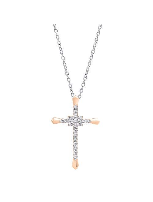 Dazzlingrock Collection 0.35 Carat (ctw) Round Lab Grown Diamond Ladies Cross Pendant 1/3 CT (Silver Chain Included), Gold