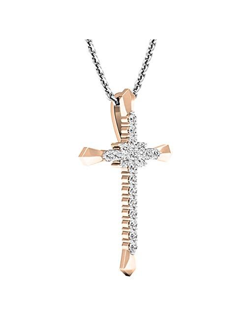 Dazzlingrock Collection 0.35 Carat (ctw) Round Lab Grown Diamond Ladies Cross Pendant 1/3 CT (Silver Chain Included), Gold