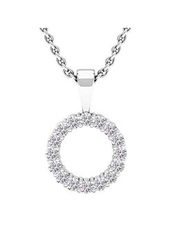 Collection 0.35 Carat (ctw) Round lab Grown White Diamond Ladies Circle Pendant 1/3 CT, Sterling Silver