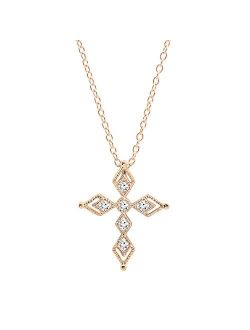 Collection 0.15 Carat (ctw) Round Lab Grown White Diamond Ladies Vintage Style Cross Pendant, Available In 10K/14K/18K Gold & 925 Sterling Silver