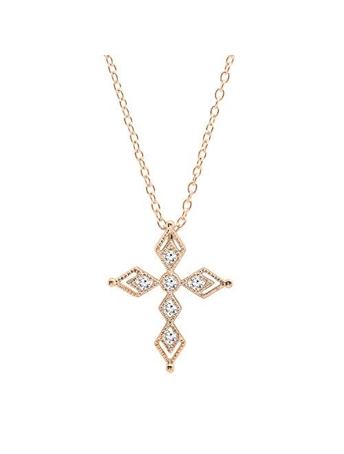 Dazzlingrock Collection 0.15 Carat (ctw) Round Lab Grown White Diamond Ladies Vintage Style Cross Pendant, Available In 10K/14K/18K Gold & 925 Sterling Silver