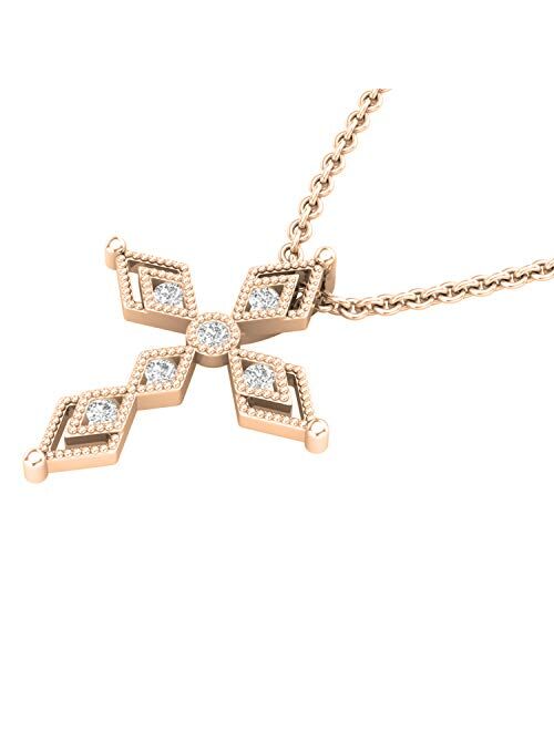 Dazzlingrock Collection 0.15 Carat (ctw) Round Lab Grown White Diamond Ladies Vintage Style Cross Pendant, Available In 10K/14K/18K Gold & 925 Sterling Silver