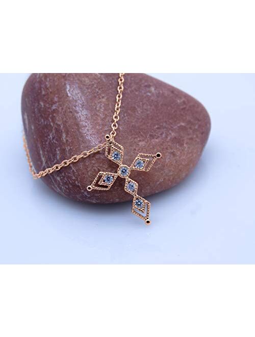 Dazzlingrock Collection 0.15 Carat (ctw) Round Lab Grown White Diamond Ladies Vintage Style Cross Pendant, Available In 10K/14K/18K Gold & 925 Sterling Silver