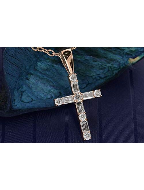 Dazzlingrock Collection 0.25 Carat (ctw) Round & Baguette Lab Grown White Diamond Ladies Cross Religious Pendant 1/4 CT, Available in Metal 10K/14K/18K Gold & 925 Sterlin