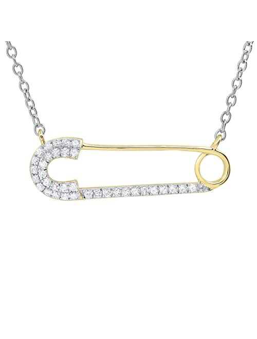 Dazzlingrock Collection 0.20 Carat (ctw) Round Lab Grown White Diamond Horizontal Safety Pin Pendant for Women | Available in 10K/14K/18K Gold & 925 Sterling Silver