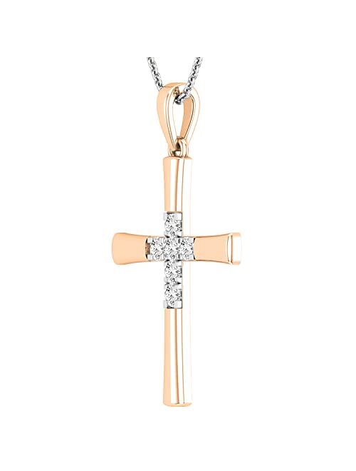 Dazzlingrock Collection 0.21 Carat (ctw) Round Lab Grown White Diamond Cross Charm Religious Pendant for Women | Available in Metal 10K/14K/18K Gold & 925 Sterling Silver