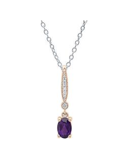 Collection 10K 6X4 MM Oval Gemstone & Round Diamond Ladies Pendant (Silver Chain Included), Rose Gold
