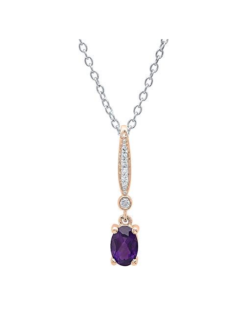 Dazzlingrock Collection 10K 6X4 MM Oval Gemstone & Round Diamond Ladies Pendant (Silver Chain Included), Rose Gold