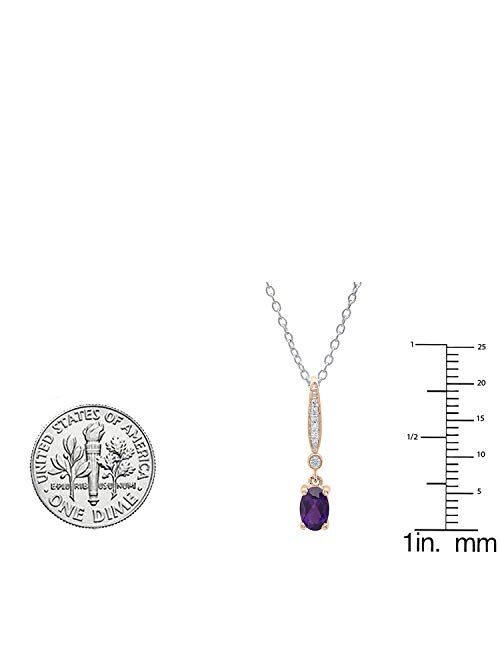 Dazzlingrock Collection 10K 6X4 MM Oval Gemstone & Round Diamond Ladies Pendant (Silver Chain Included), Rose Gold
