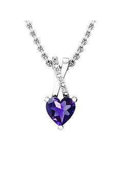Collection 6 MM Heart Amethyst & Round Diamond Infinity Heart Pendant (Silver Chain Included), Sterling Silver