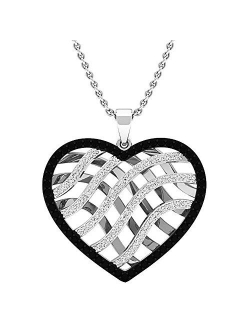 Collection 0.95 Carat (ctw) 10K Gold Round Black & White Diamond Ladies Heart Pendant 1 CT