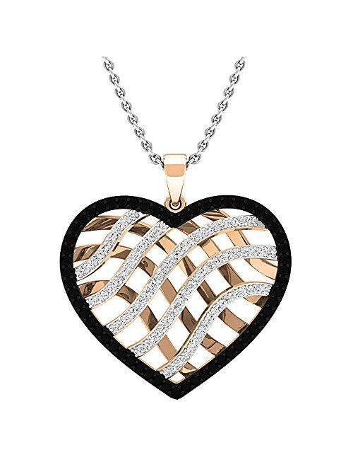 Dazzlingrock Collection 0.95 Carat (ctw) 10K Gold Round Black & White Diamond Ladies Heart Pendant 1 CT