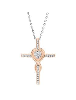 Collection 0.20 Carat (ctw) 10K Gold Round Diamond Cross & Heart Pendant 1/5 CT (Silver Chain Included)