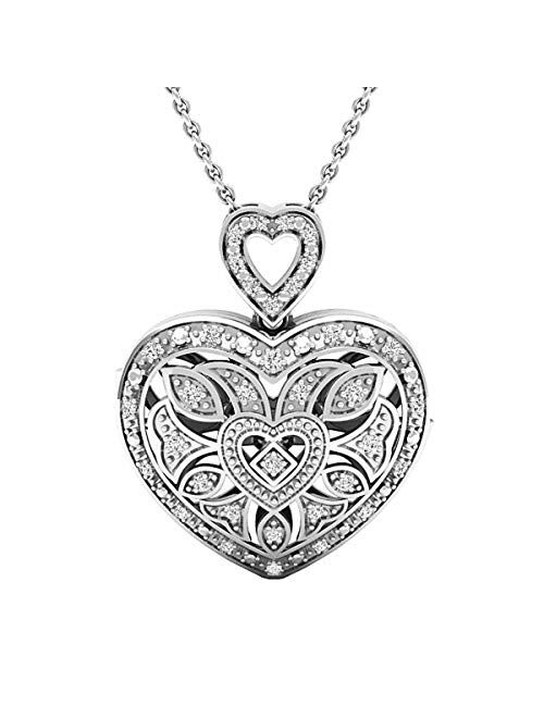 Dazzlingrock Collection 0.30 Carat (ctw) Round Diamond Ladies Heart Pendant 1/3 CT (Silver Chain Included), Sterling Silver