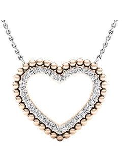 Collection 0.50 Carat (ctw) 10K Gold Round White Diamond Ladies Heart Pendant 1/2 CT (Silver Chain)
